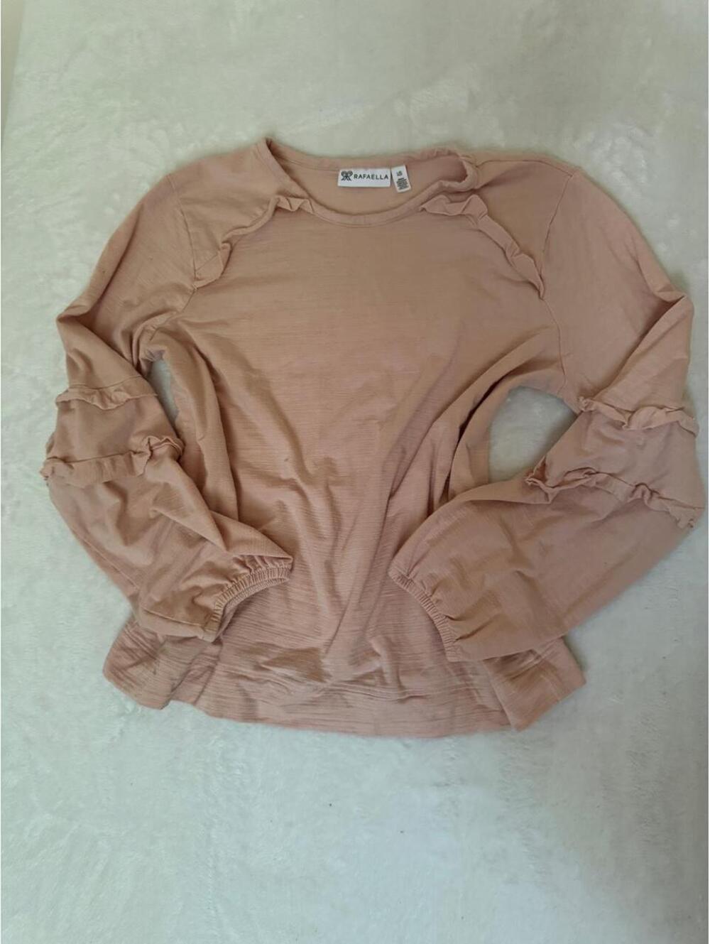 Coquette Rafaella Long Sleeve Ruffle Blouse, Blush/Peach Pink Size XS